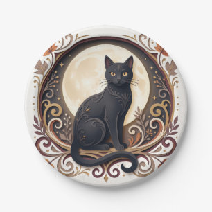 Vintage Black Cat Halloween Paper Plate