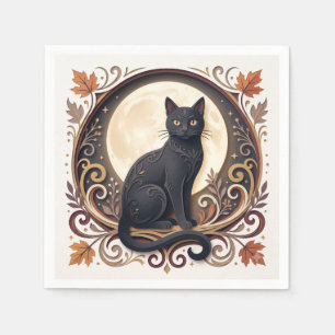 Vintage Black Cat Halloween Paper Plate Napkin