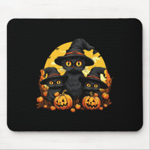 Vintage Black Cat Halloween Pumpkin Funny Cat Hall Mouse Pad