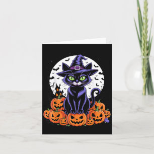 Vintage Black Cat Halloween Spooky Pumpkins Flying Card