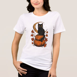 Vintage Black Cat Halloween T-Shirt Spooky Pumpk Tri-Blend Shirt