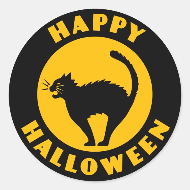 Vintage Black Cat - Happy Halloween Sticker (Front)