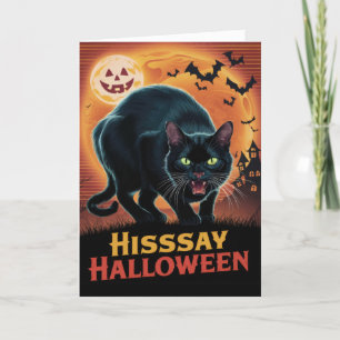 Vintage Black Cat Hisssay Halloween Holiday Card