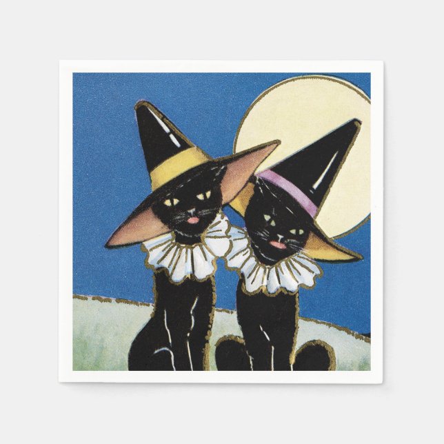 Vintage black cat Holiday party paper napkins (Front)