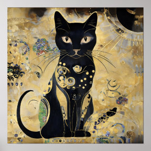 Vintage Black Cat In Golden Shade Poster