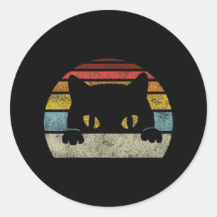Vintage Black Cat Lover, Retro Style Black Cats Classic Round Sticker