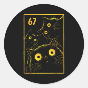 Vintage Black Cat Moon 67 Funny Meme Matching Men  Classic Round Sticker