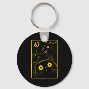 Vintage Black Cat Moon 67 Funny Meme Matching Men  Key Ring