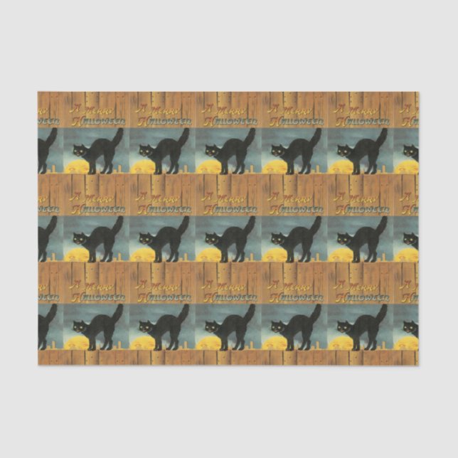 Vintage Black Cat On A Fence Tissue Paper (Front)