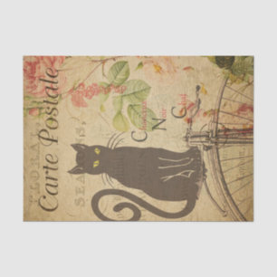 Vintage Black Cat on a Postcard Decoupage Tissue P Paper
