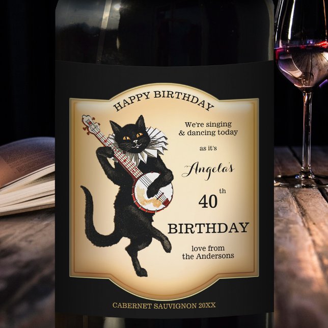 Vintage Black Cat Personalized Wine Label (Creator Uploaded)