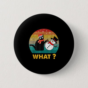 Vintage Black Cat Pushing Snowman Christmas Winter 6 Cm Round Badge