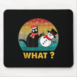 Vintage Black Cat Pushing Snowman Christmas Winter Mouse Pad