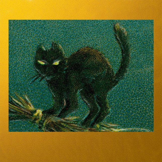 Vintage Black Cat Riding on Broom Halloween Poster (Creator Uploaded)