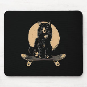 Vintage Black Cat Skateboarding Funny Skateboard C Mouse Pad