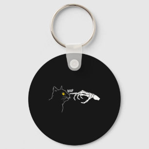 Vintage Black Cat Skeleton Hand Boop Halloween Cos Key Ring