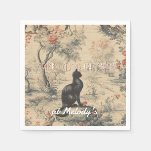 Vintage Black Cat Toile Custom Mahjong Napkin