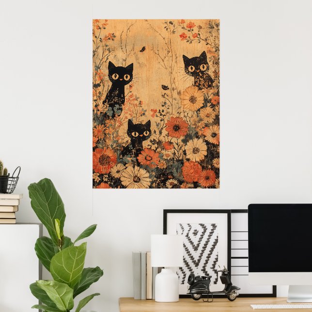 Vintage Black Cat Trio Poster (Home Office)