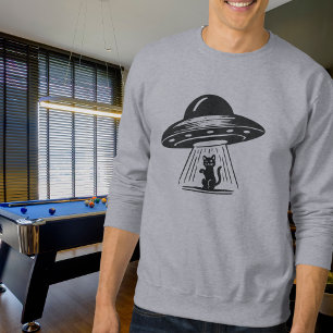 Vintage Black Cat UFO Spaceship Funny  Sweatshirt