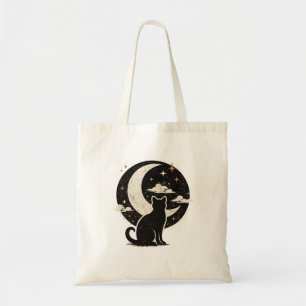 Vintage Black Cat Under Crescent Moon Minimalist Tote Bag