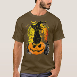Vintage Black Cat Witch Scary Halloween Costume T-Shirt