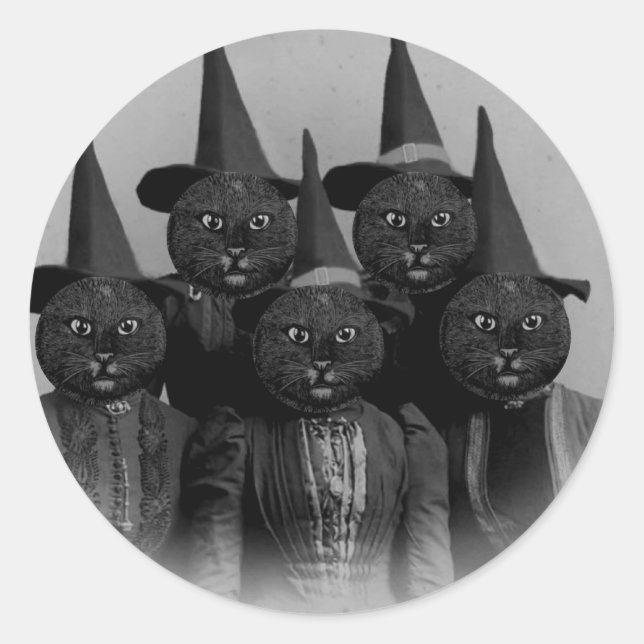 Vintage Black Cat/Witches Classic Round Sticker (Front)