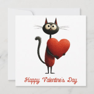 Vintage Black Cat With Heart Valentine`s Day Card
