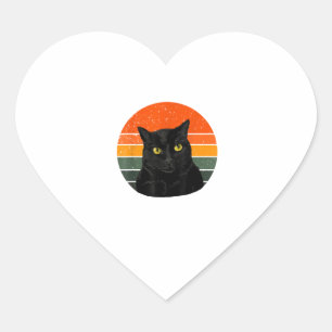 Vintage Black Cat Yellow Eyes  Heart Sticker