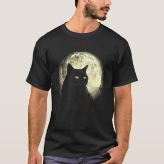 Vintage Black Cat Yellow Eyes With Moon Graphic Wo T-Shirt