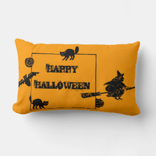Vintage Black Cats Bat Pumpkins Witch Lumbar Cushion