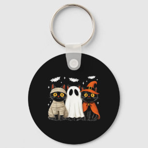 Vintage Black Cats Halloween Pumpkin Mummy Witch Key Ring