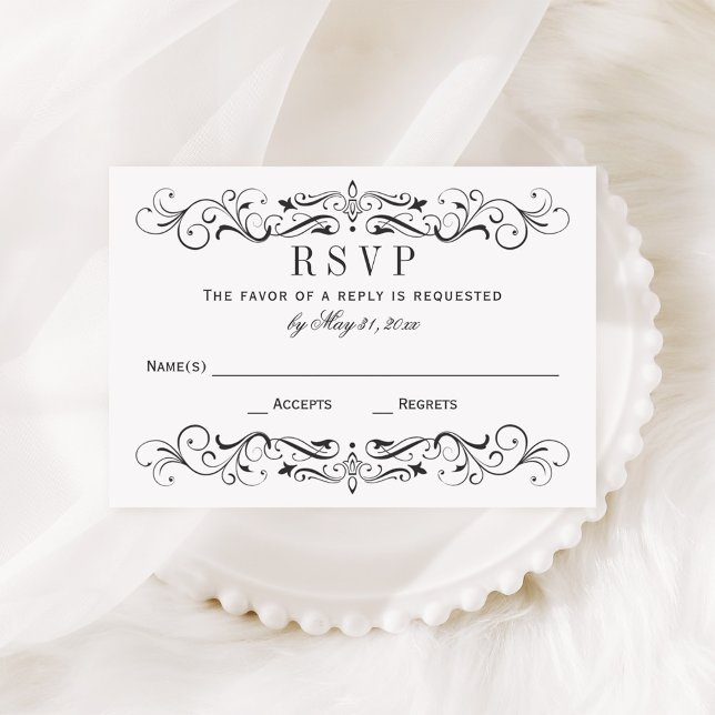 Vintage Black Chalkboard Flourish Wedding RSVP Card (Creator Uploaded)