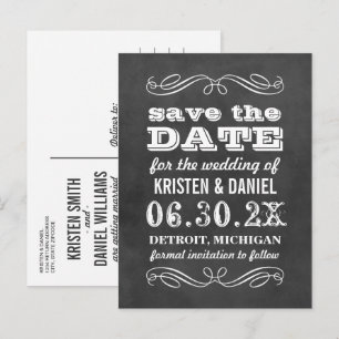 Vintage Black Chalkboard Wedding Save the Date Announcement Postcard