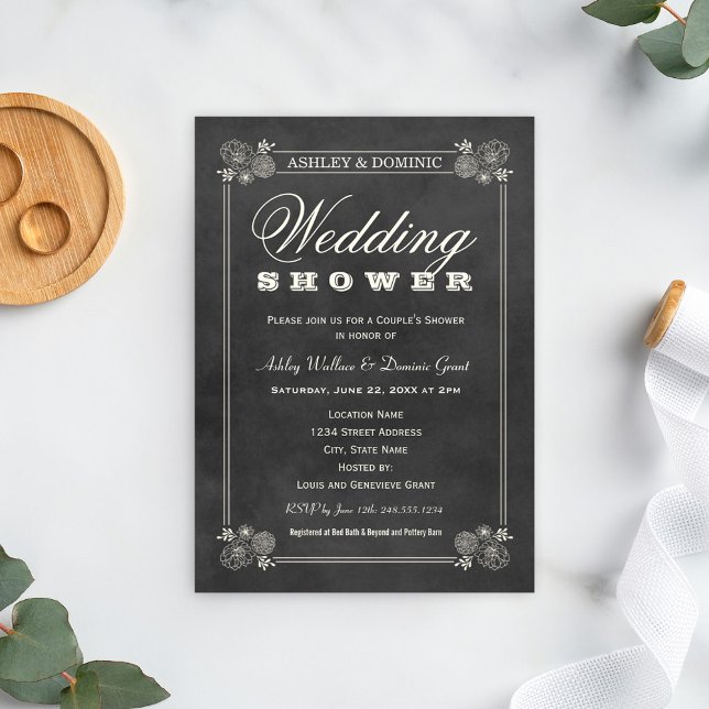 Vintage Black Chalkboard Wedding Shower Invitation (Creator Uploaded)