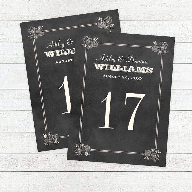 Vintage Black Chalkboard Wedding Table Number Postcard (Creator Uploaded)