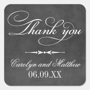 Vintage Black Chalkboard Wedding Thank You Square Sticker