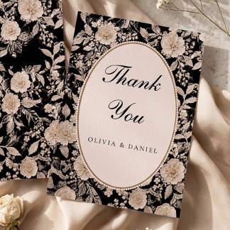 Vintage Black Champagne Floral Lace Wedding Thank You Card