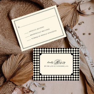 Vintage Black Chequered Old Money Wedding Mail In RSVP Card