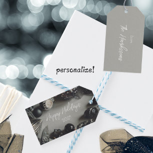 Vintage Black Christmas Ornaments with Ribbon Gift Tags