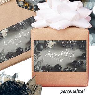 Vintage Black Christmas Ornaments with Ribbon Rectangular Sticker