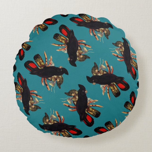 Vintage Black Cockatoo | Elizabeth Gould 1800s Round Cushion (Front)
