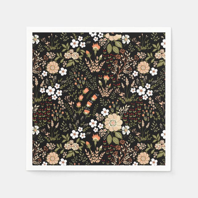 Vintage Black Country Floral Wedding Party Napkin (Front)