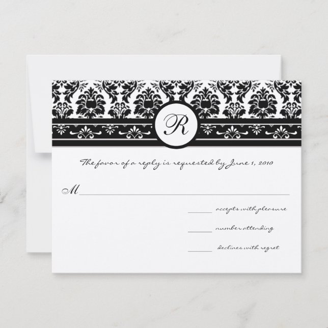 Vintage Black Damask Borders RSVP Card (Front)
