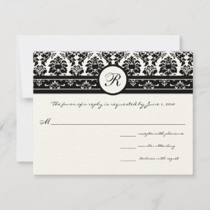 Vintage Black Damask Borders RSVP Card