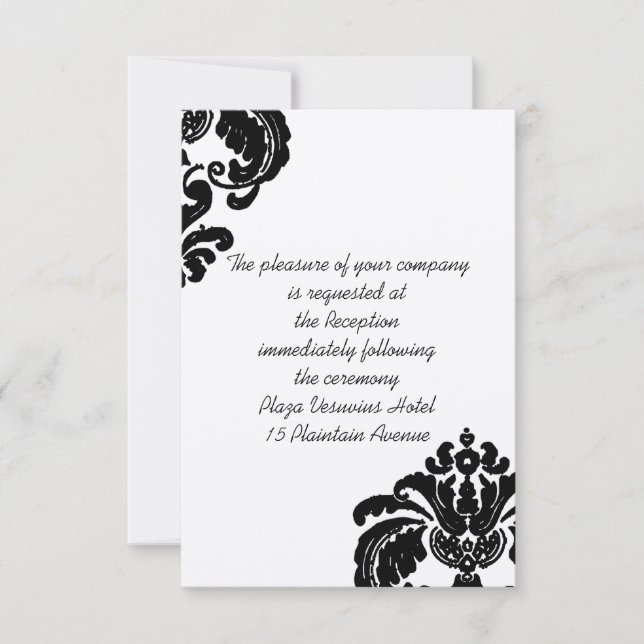 Vintage Black Damask Wedding Enclosure Cards (Front)