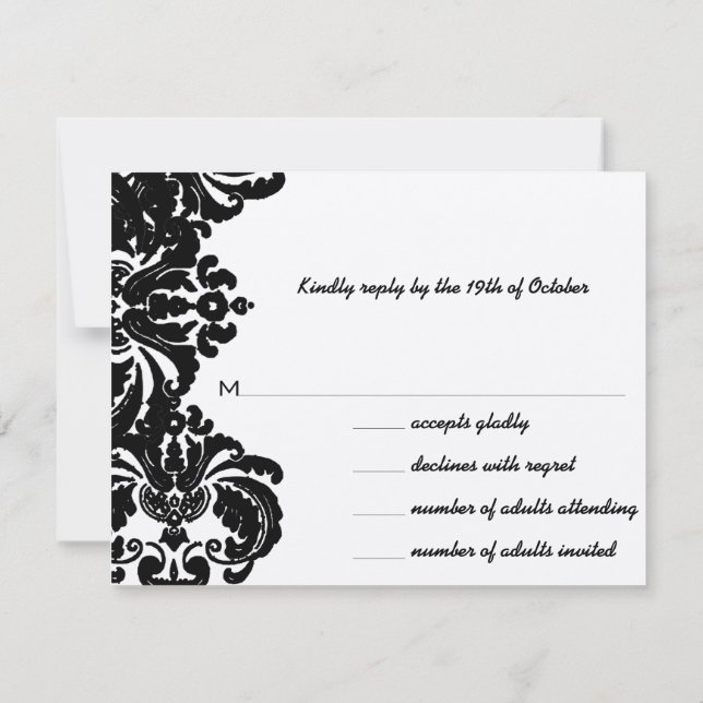 Vintage Black Damask Wedding Invitations (Back)