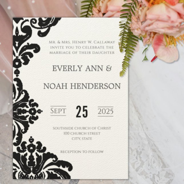 Vintage Black Damask Wedding Invitations (Creator Uploaded)