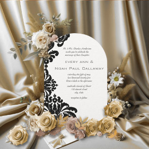Vintage Black Damask Wedding Invitations