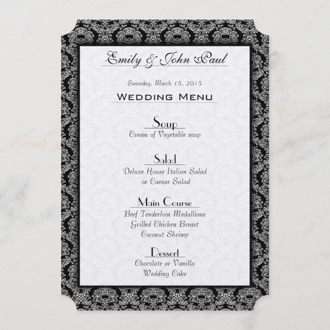 Vintage Black Damask Wedding Menu (Back)