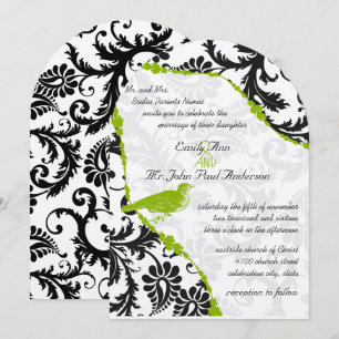 Vintage Black Damask with Apple Green Vines Invitation